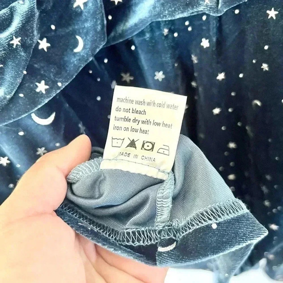 Cider Curve Blue Velvet V-Neck Star & Moon Long Sleeve Mini Dress Plus Size 4XL - Picture 12 of 13